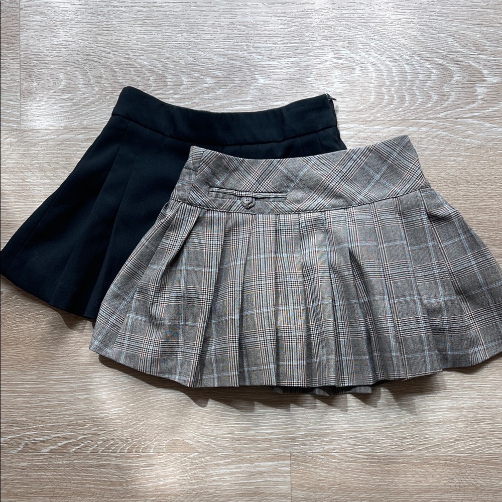 ZARA Plaid and Black Pleated Girls Size 6 Skirt Set